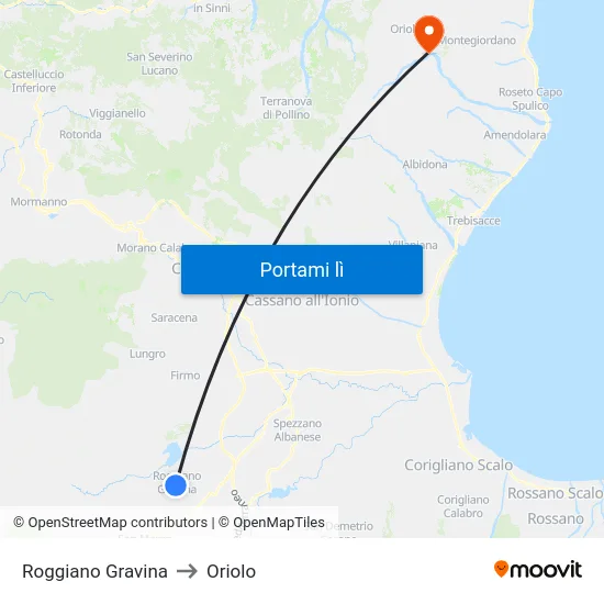 Roggiano Gravina to Oriolo map