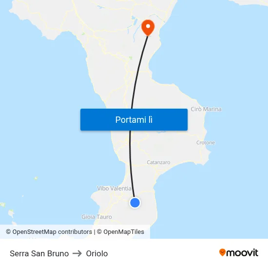 Serra San Bruno to Oriolo map