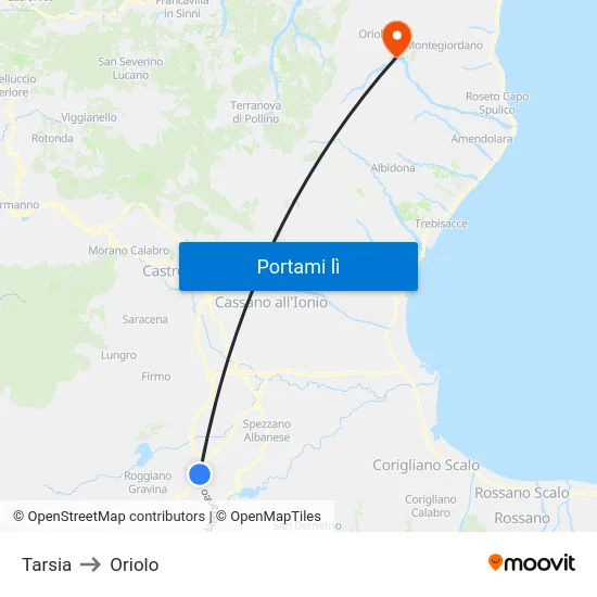 Tarsia to Oriolo map