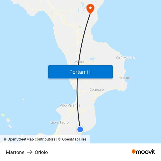 Martone to Oriolo map