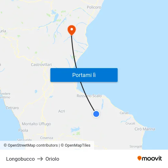 Longobucco to Oriolo map