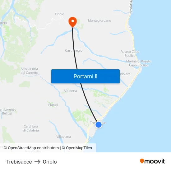 Trebisacce to Oriolo map