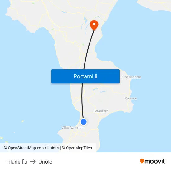 Filadelfia to Oriolo map