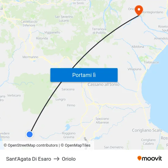 Sant'Agata Di Esaro to Oriolo map