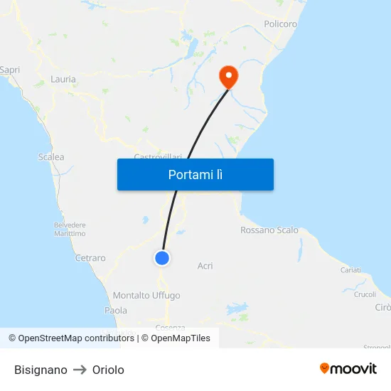 Bisignano to Oriolo map