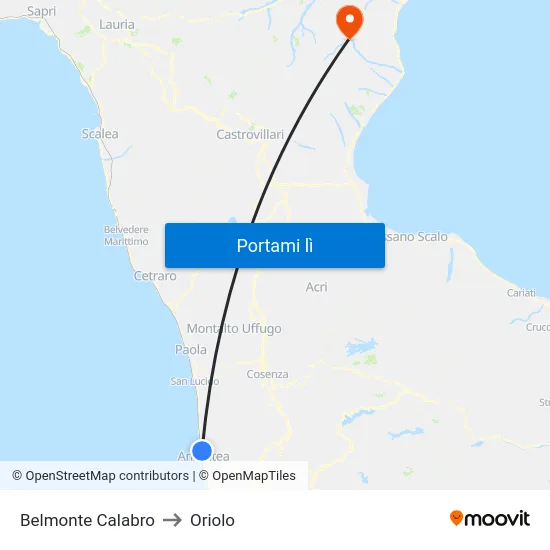 Belmonte Calabro to Oriolo map