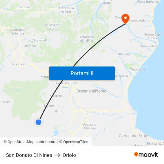San Donato Di Ninea to Oriolo map