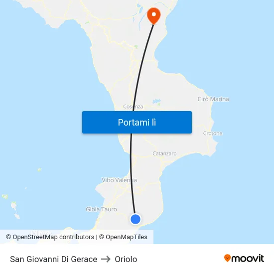 San Giovanni Di Gerace to Oriolo map