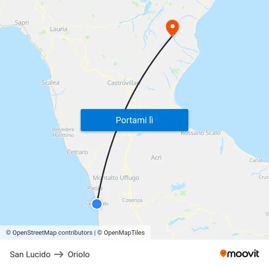 San Lucido to Oriolo map
