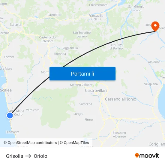 Grisolia to Oriolo map