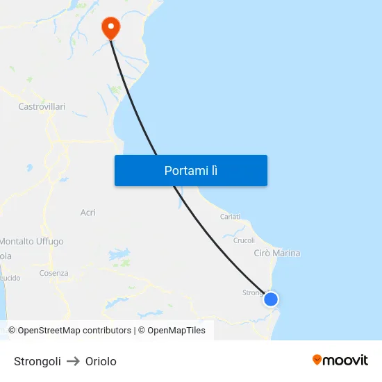 Strongoli to Oriolo map