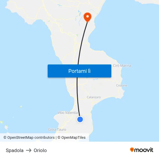 Spadola to Oriolo map