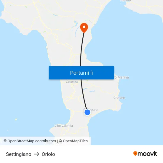 Settingiano to Oriolo map