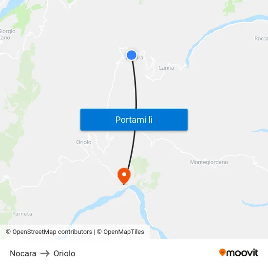 Nocara to Oriolo map
