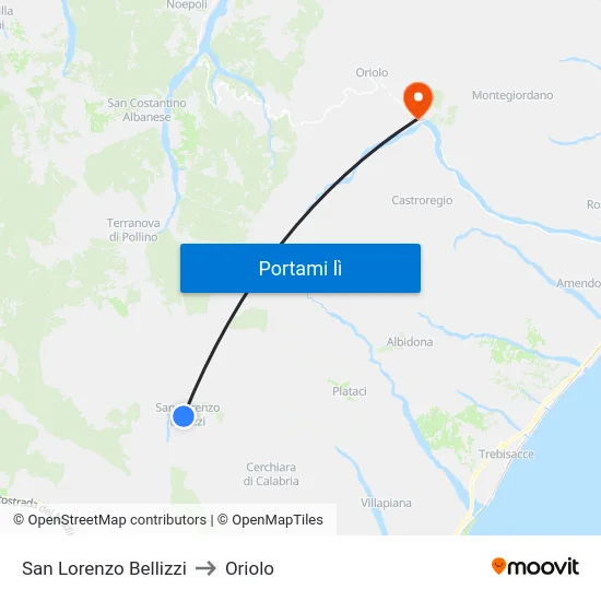 San Lorenzo Bellizzi to Oriolo map