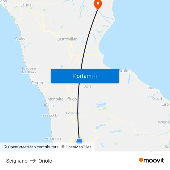 Scigliano to Oriolo map