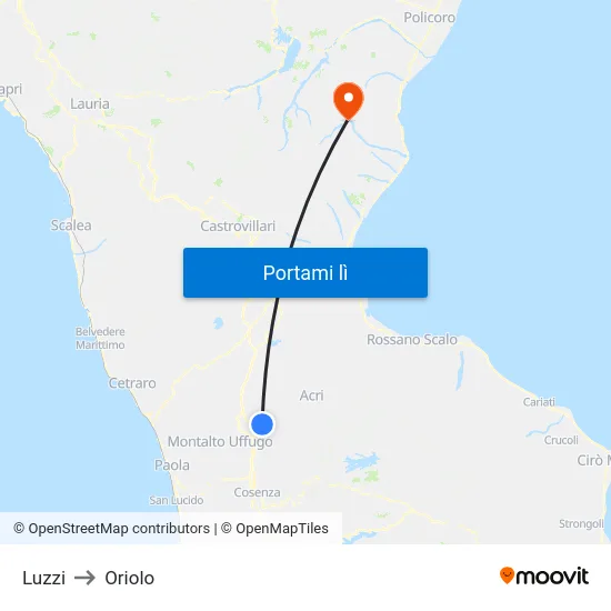 Luzzi to Oriolo map