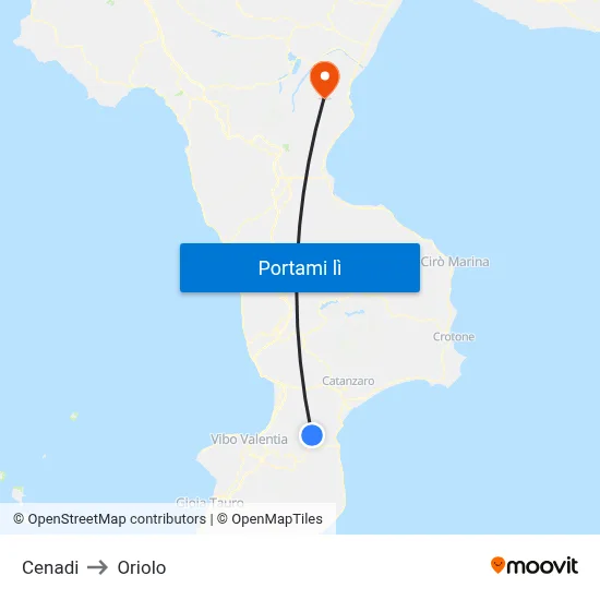 Cenadi to Oriolo map