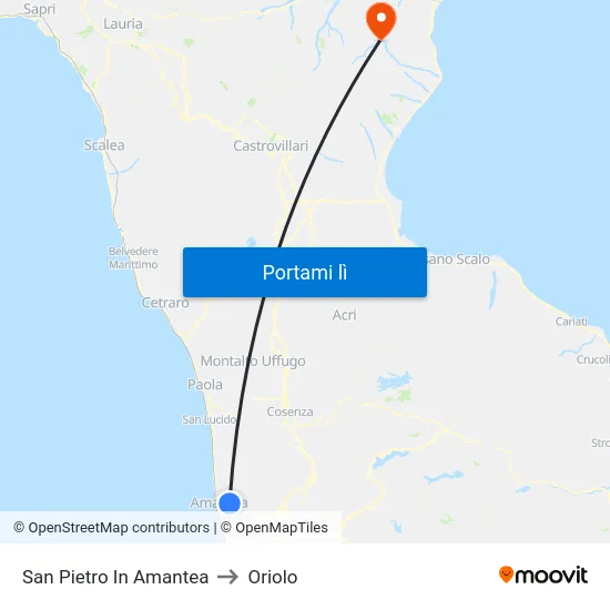 San Pietro In Amantea to Oriolo map