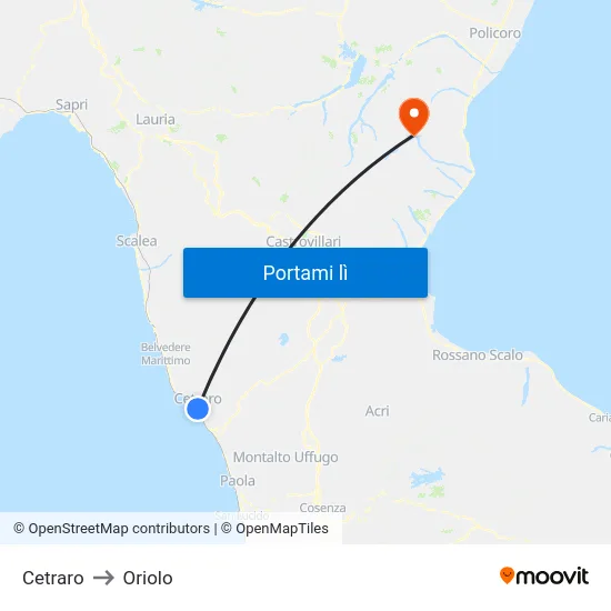 Cetraro to Oriolo map