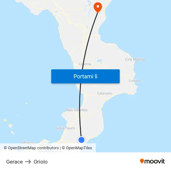 Gerace to Oriolo map