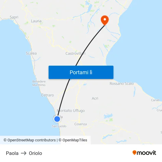 Paola to Oriolo map