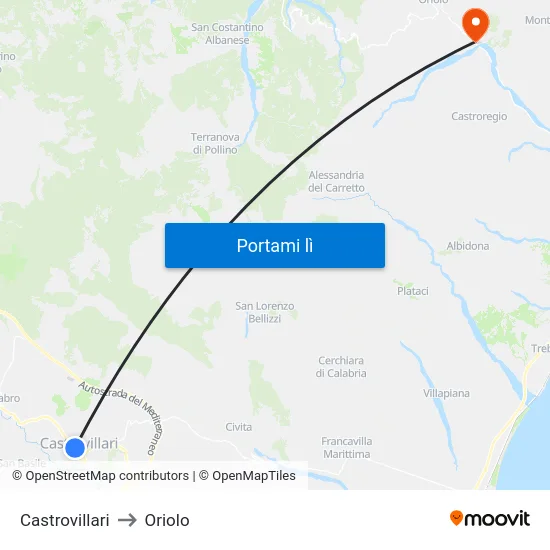 Castrovillari to Oriolo map