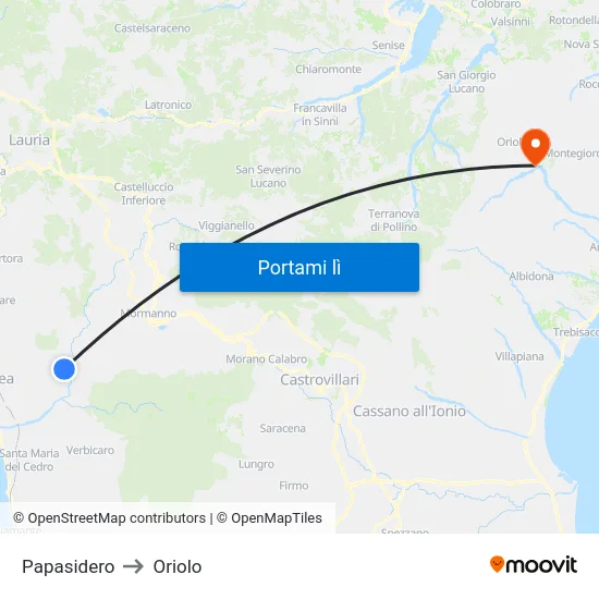 Papasidero to Oriolo map
