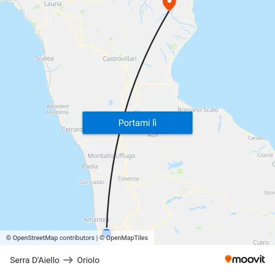 Serra D'Aiello to Oriolo map