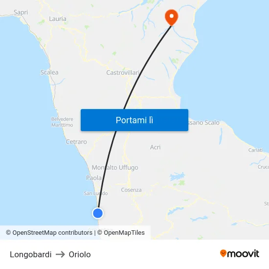 Longobardi to Oriolo map