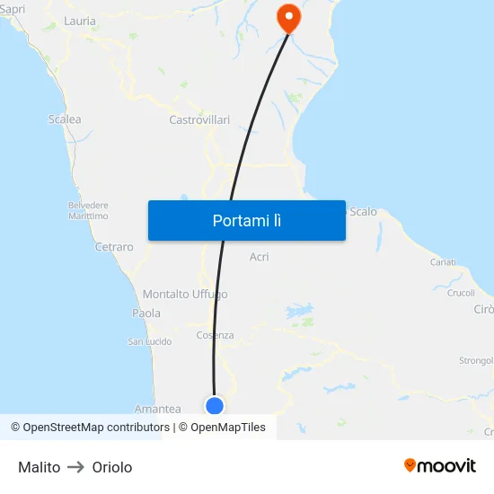 Malito to Oriolo map