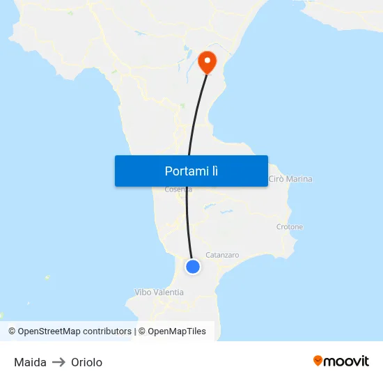 Maida to Oriolo map