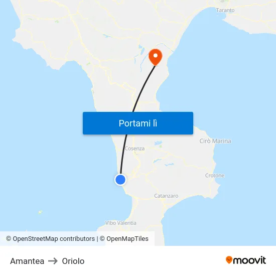 Amantea to Oriolo map