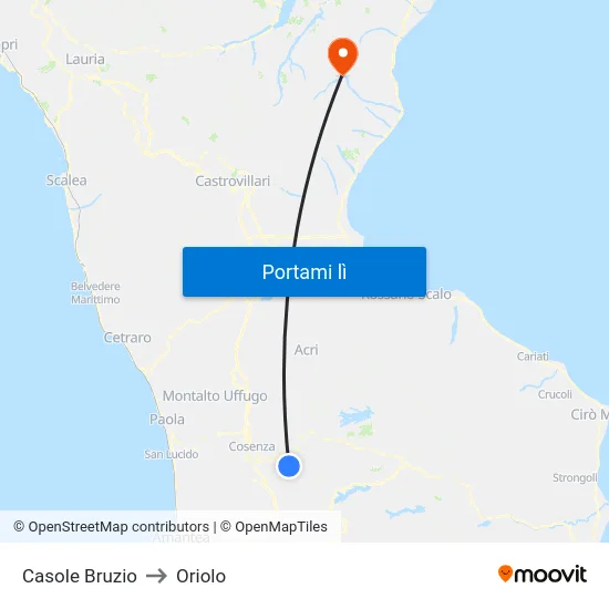 Casole Bruzio to Oriolo map