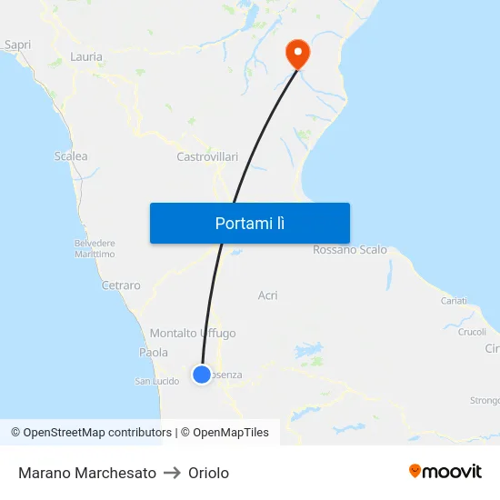 Marano Marchesato to Oriolo map