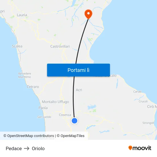 Pedace to Oriolo map