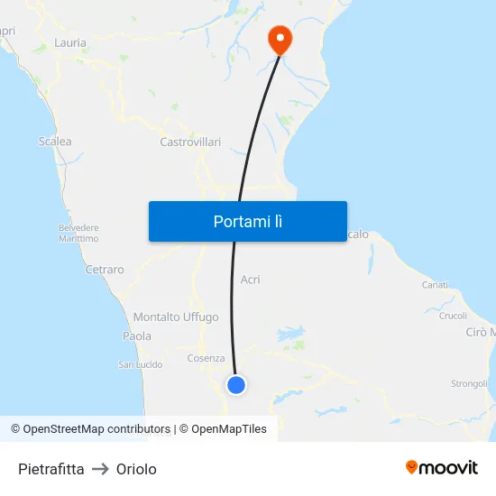 Pietrafitta to Oriolo map