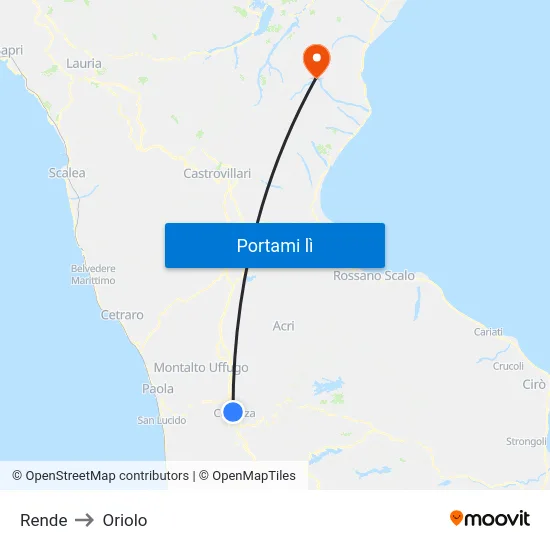 Rende to Oriolo map