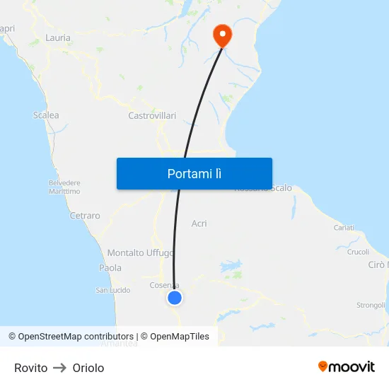 Rovito to Oriolo map