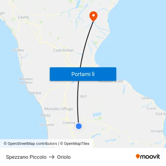 Spezzano Piccolo to Oriolo map