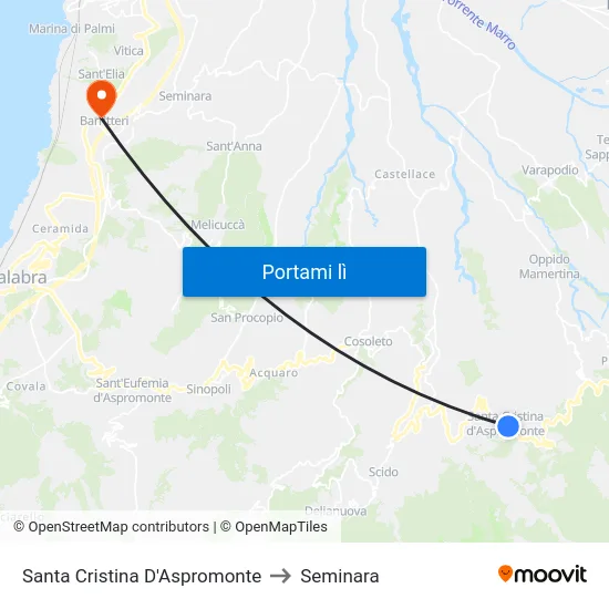 Santa Cristina D'Aspromonte to Seminara map