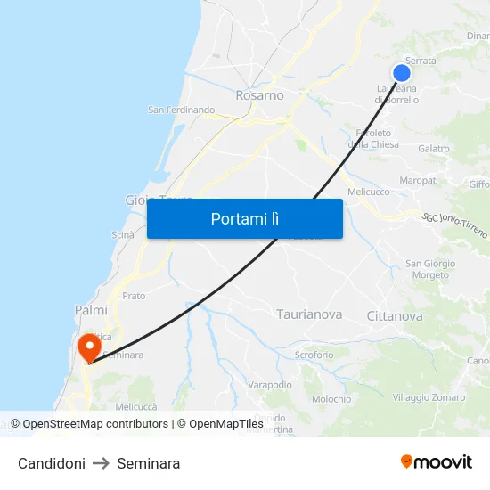 Candidoni to Seminara map
