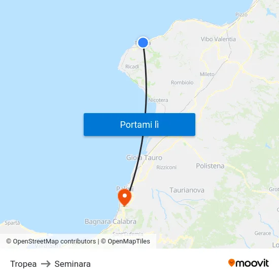 Tropea to Seminara map