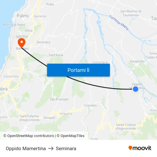 Oppido Mamertina to Seminara map