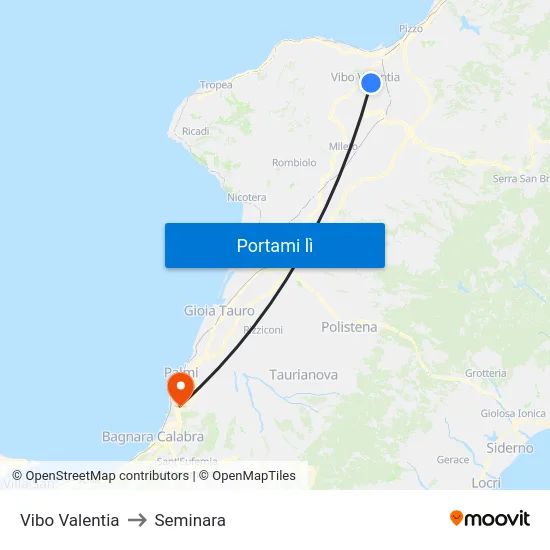 Vibo Valentia to Seminara map