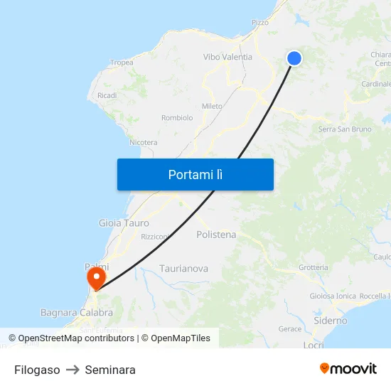 Filogaso to Seminara map