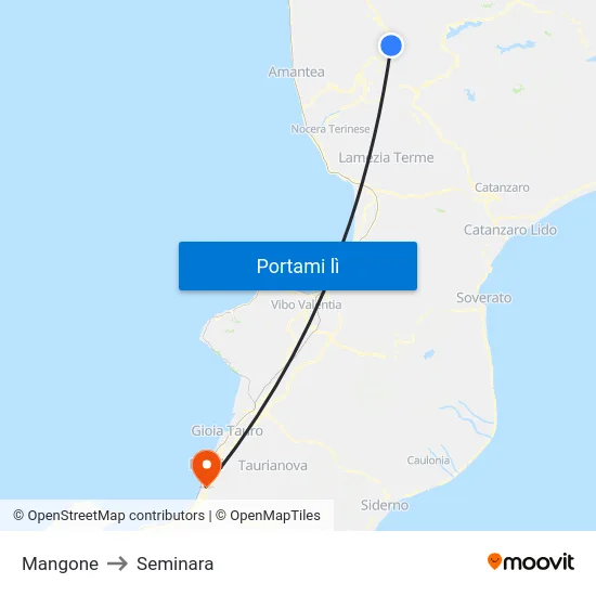 Mangone to Seminara map