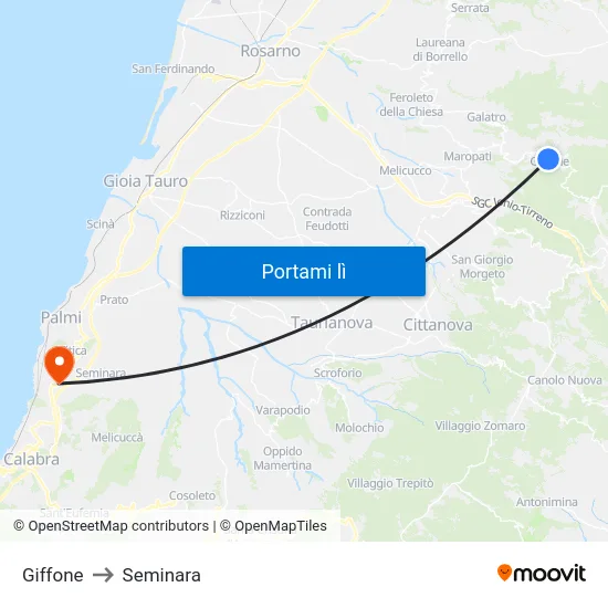 Giffone to Seminara map