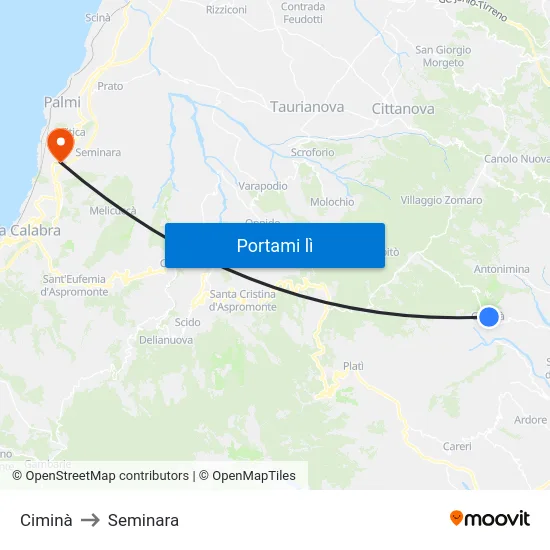 Ciminà to Seminara map
