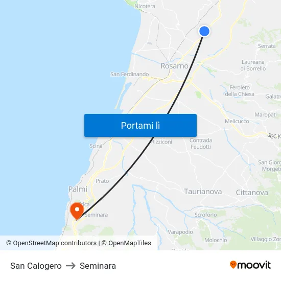 San Calogero to Seminara map